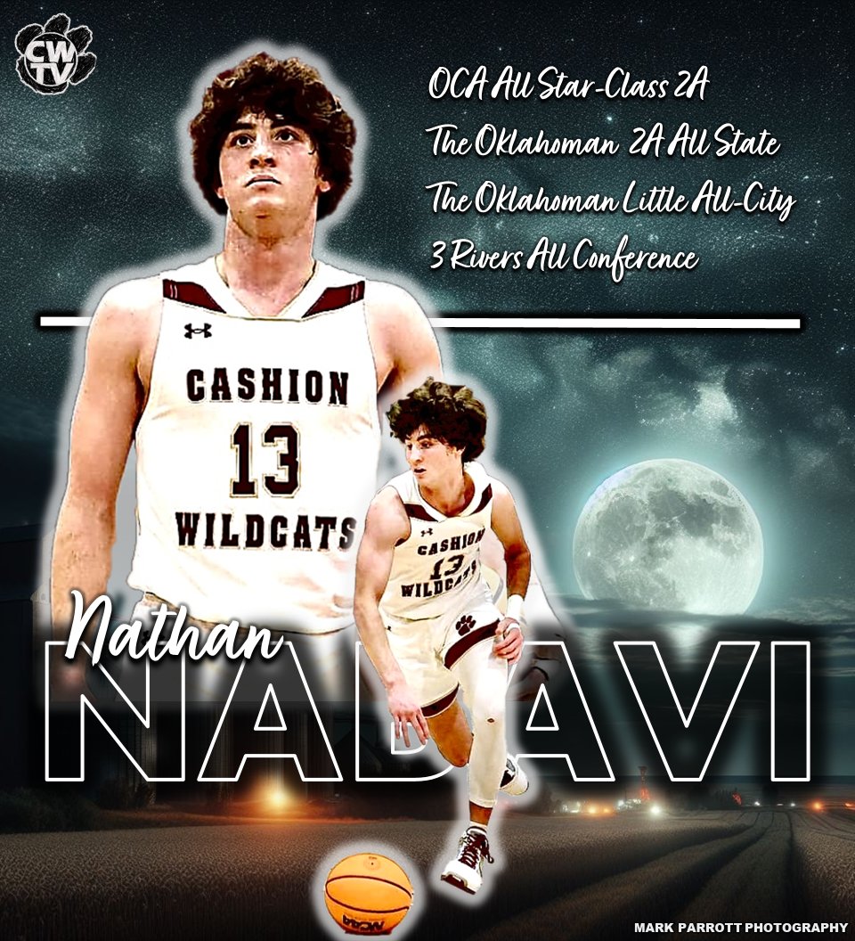 CASHION BASKETBALL AWARD SEASON! Congratulations to Senior Nathan Nabavi 🏀OCA All Star by Class 🏀 @TheOklahoman_ 2A All State- Hon Mention 🏀 @TheOklahoman_ Little All City- Hon Mention 🏀Three Rivers All Conference Team