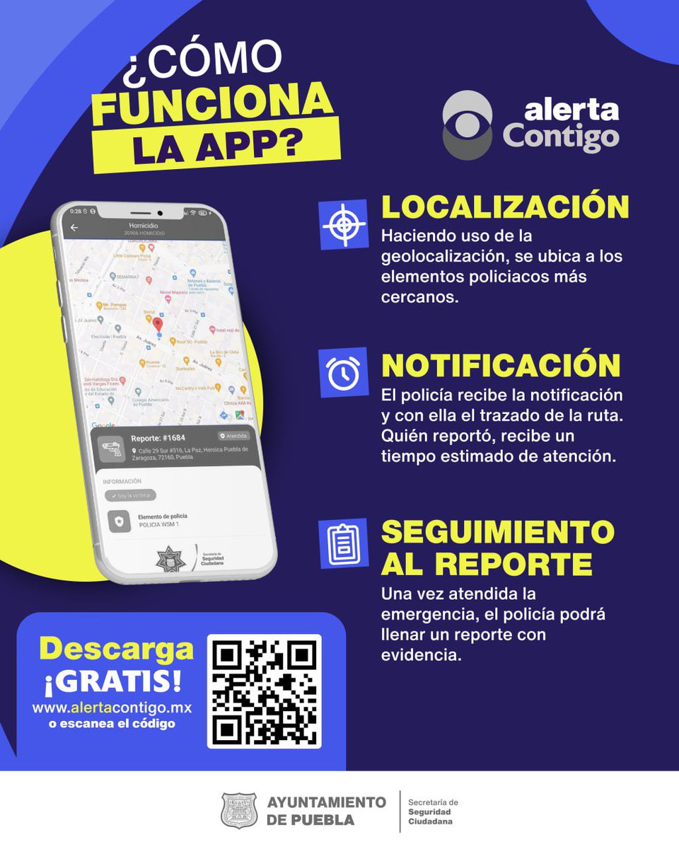 PueblaAyto's tweet photo. ℹ️ #Información | Así funciona la aplicación Alerta Contigo, descárgala y úsala en caso de emergencia. 📱 https://t.co/oAlONozkcf