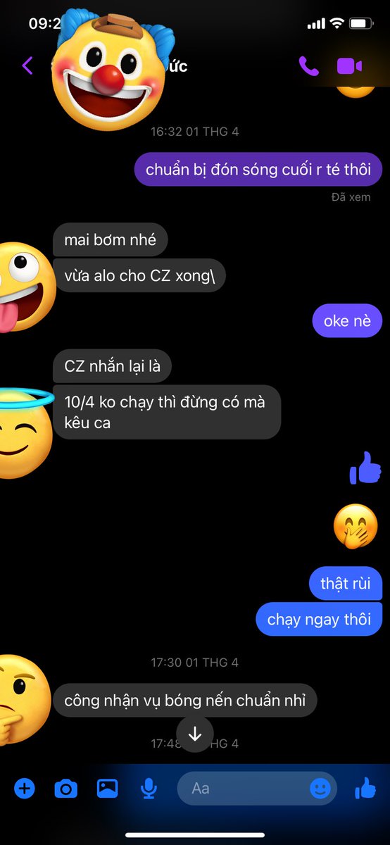 Ngày 11/4 e thoát hàng được là có chỉ báo tâm linh ạ 😂😂😂 chứ ko phải do giảm rồi e mới bảo đâu và e cũng lên 1 bài cảnh báo việc thoát hàng trước hôm 14/4 rùi 🙈🙈🙈  
    🤛Tại sao giá hời như vậy rồi e vẫn chưa mua trong khi cầm 70%usdt😿😿( 30% vào