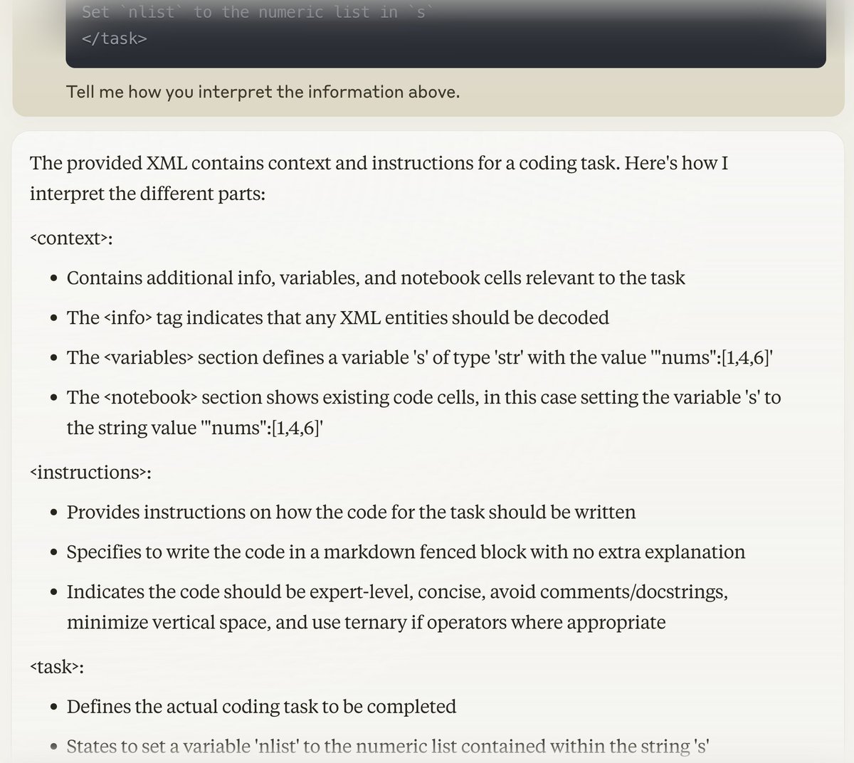jeremyphoward's tweet image. Ridiculously simple prompt eng hack -- want to know if Claude understands your prompt just right? Well... just ask it!
