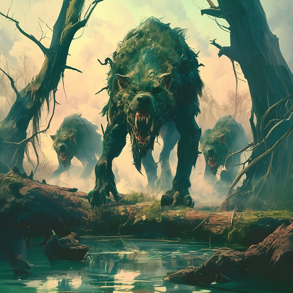 MAisukuriimu's tweet photo. Hope the party has a good fire mage or priest. Some unholy zombie moss wolves are on their way! #AmbushAI × @KettleworksAI & @FantasyofAIArt my condolences to the families of ashlins party members https://t.co/S5tiNt5pqd
