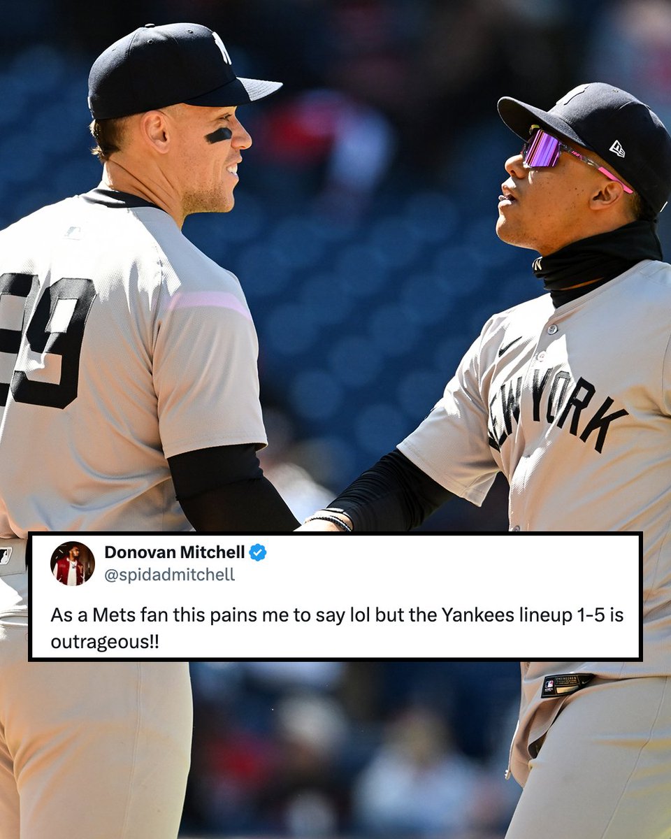 MLB's tweet photo. The @Yankees are cooking right now and all @spidadmitchell can do is tip his cap 🫡 https://t.co/Gj0lT6nb7p