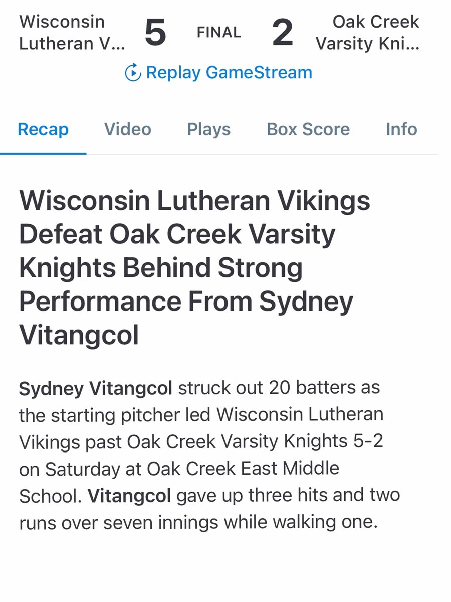 A huge day for some is another day at the office for Sydney Vitangcol from Wisconsin Lutheran. 20 strikeouts against Oak Creek today in their 5-2 win!🤩🤩🤩