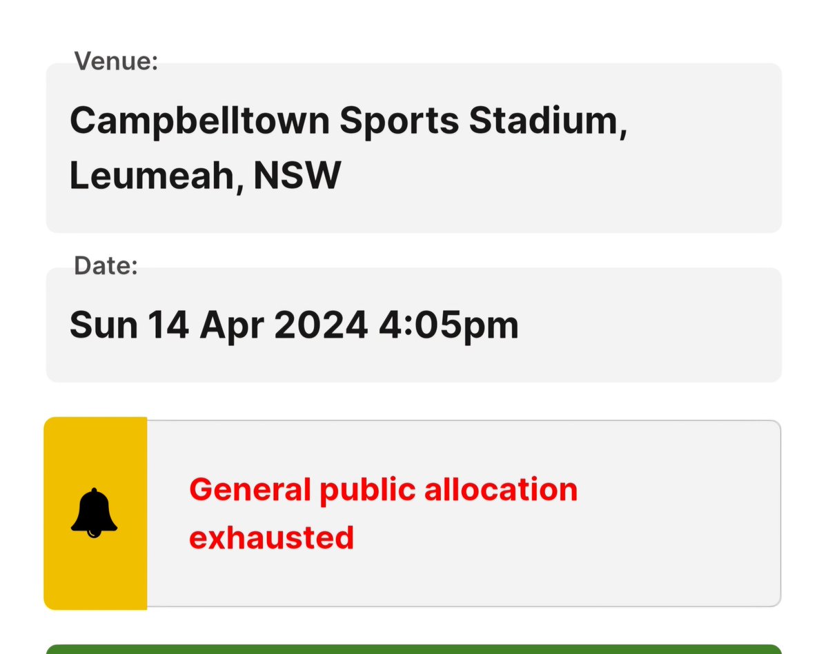 Well done, @WestsTigers fans. It's a sell-out. The atmosphere will be insane.