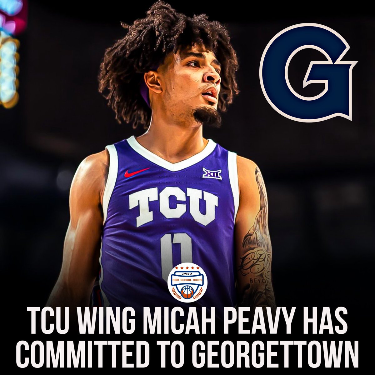 NEWS: TCU transfer Micah Peavy has committed to Georgetown and Ed Cooley, he announced. Peavy began his career at Texas Tech before playing the last three seasons for the Horned Frogs. Started all 34 games this season. He averages 10.9PPG, 4.9RPG, 2.6APG and 1.3SPG. Significant…