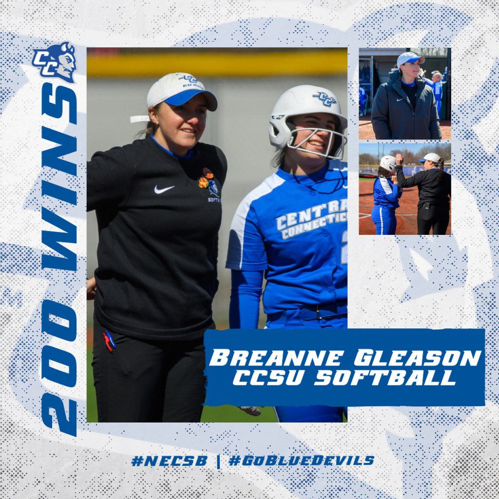 Shout out to @CCSUsoftball head coach Breanne Gleason! The ✌️time #NEC Coach of the Year captured her 200th career win with today’s victories over Wagner!😈💪 #GoBlueDevils | #NECSB