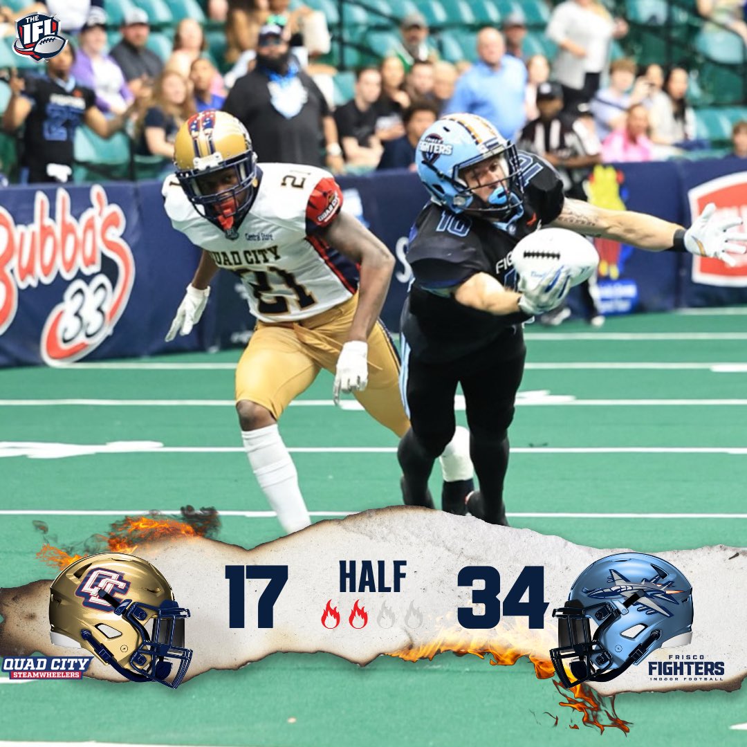 We are halfway through this FIRE match-up, with the Fighters taking the lead against the Steamwheelers 34-17!🔥 #FiredUpIFL #TheIndoorWar