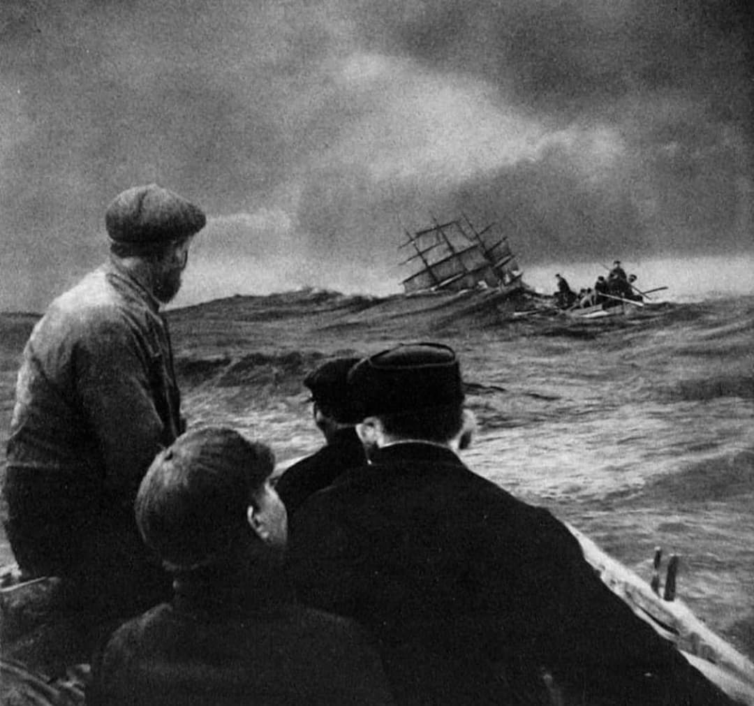 1/2 
This is not a painting. It is an amazing historically significant photograph taken in 1911 by Francis James Mortimer (1874-1944), a pioneer of pictorial photography. The sea was his favorite subject matter.