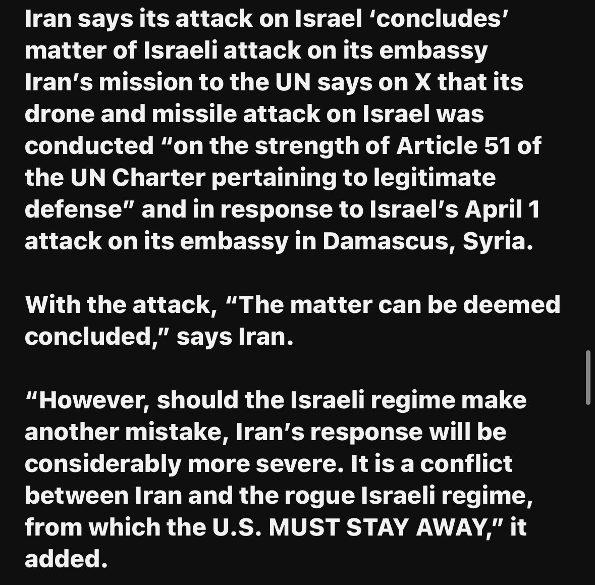 #Iran #Israel #Palestine
We must remember #Palestine . I hope this is truly a one off . I don't want to be side tracked by Iran and Israel's bullshit. #FreePalestine #PalestinianLiberation