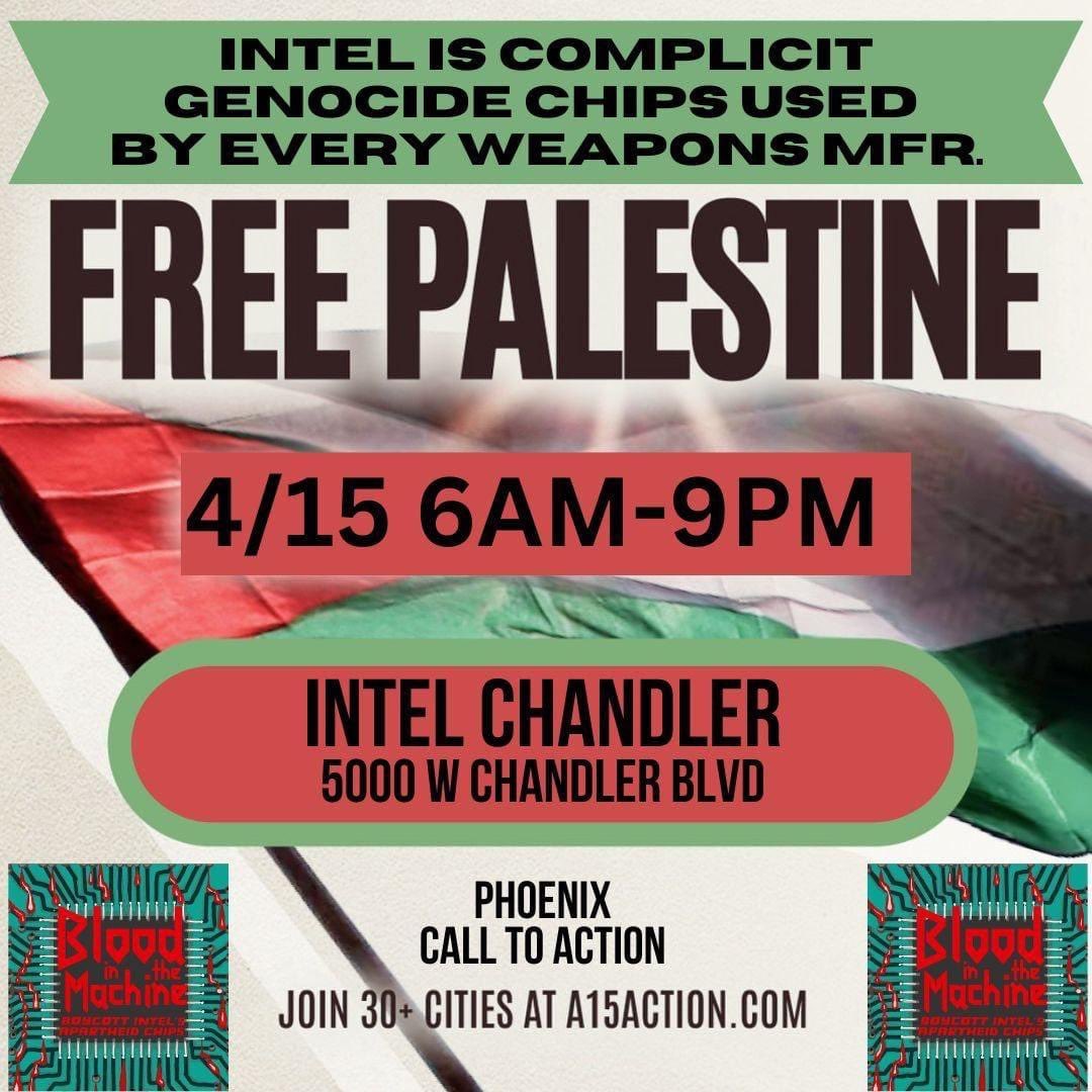 🚨ATTENTION PHOENIX🚨
Phoenix is joining 30+ cities this Tax Day for the economic blockade for Palestine!
#a15forpalestine 

Monday, 4/15/2024
6AM - 9PM
5000 W Chandler Blvd

Bring flags, signs, water, and a face mask!