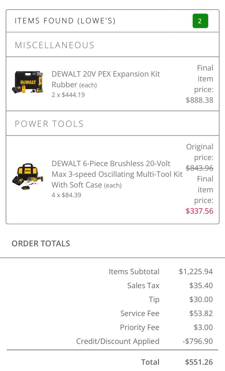 profit_lounge's tweet photo. Lowes MESSED up big time.

Every item on Lowe’s via Instacart was glitching to 60% off at checkout!

Dewalts, Makita, Kobalt and plenty more tools all delivered 🛒

This lasted less than 30 minutes but enough time for all our members to profit https://t.co/Uek16gK9MD