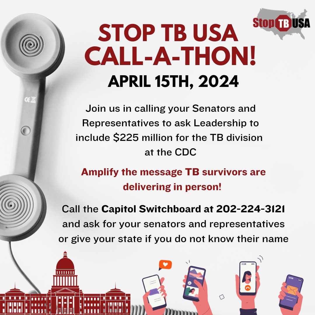 StopTBUSA (@stoptbusa) on Twitter photo Please share: We're going to have TB survivors, advocates, and experts on the Hill, so please support them remotely--it only takes a few minutes! <a href="/StopTB/">Stop TB Partnership</a> <a href="/We_Are_TB/">We Are TB</a> <a href="/Somos_TB/">SomosTB</a> <a href="/AAPCHOtweets/">AAPCHO</a> <a href="/RESULTS_Tweets/">RESULTS</a> <a href="/atscommunity/">American Thoracic Society (ATS)</a> <a href="/TBAlliance/">TB Alliance</a> Please share: We're going to have TB survivors, advocates, and experts on the Hill, so please support them remotely--it only takes a few minutes! <a href="/StopTB/">Stop TB Partnership</a> <a href="/We_Are_TB/">We Are TB</a> <a href="/Somos_TB/">SomosTB</a> <a href="/AAPCHOtweets/">AAPCHO</a> <a href="/RESULTS_Tweets/">RESULTS</a> <a href="/atscommunity/">American Thoracic Society (ATS)</a> <a href="/TBAlliance/">TB Alliance</a>