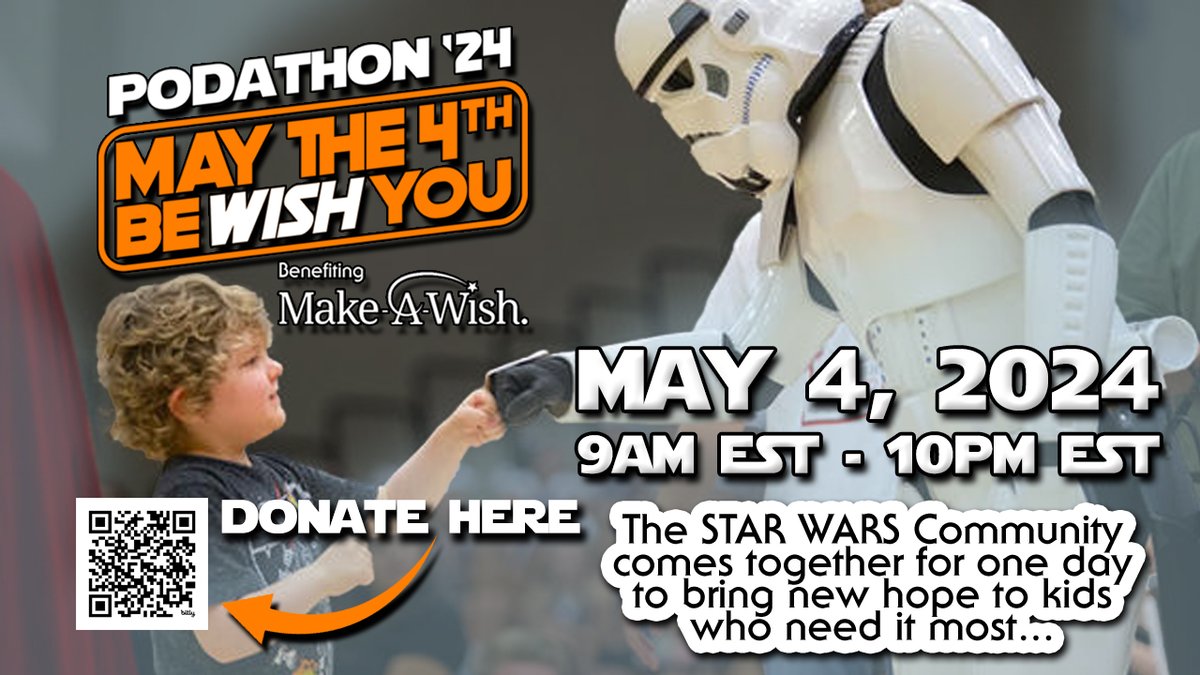 #Podathon24 is coming on May the 4th! Head over to the @youtube stream and hit your reminder NOW so you don't miss a minute! Don't forget you can start donating TODAY! youtube.com/live/6iCowsiUw…