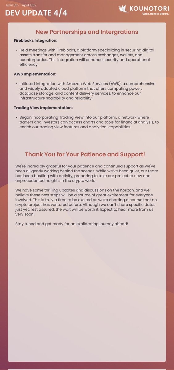KTO_Exchange's tweet photo. Hey Storks!
Our latest Dev-Update is here!
It's a bit of a long read to make up for the previous ones we have missed. 😁 https://t.co/bwTM0ou2TP