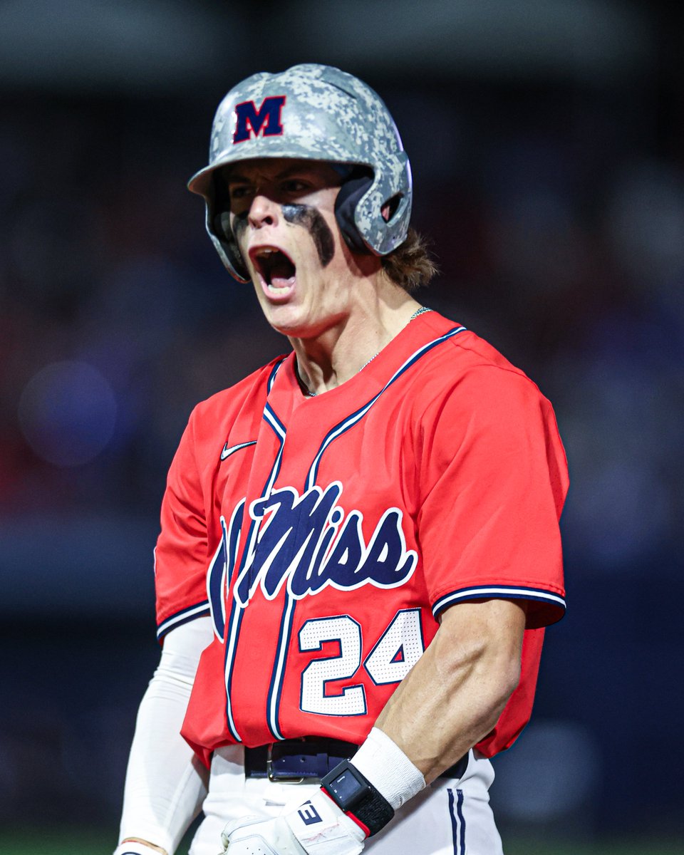 OleMissBSB's tweet photo. Big hit from the rook @TrentonLyons3 https://t.co/Mi2Tnkv9tl
