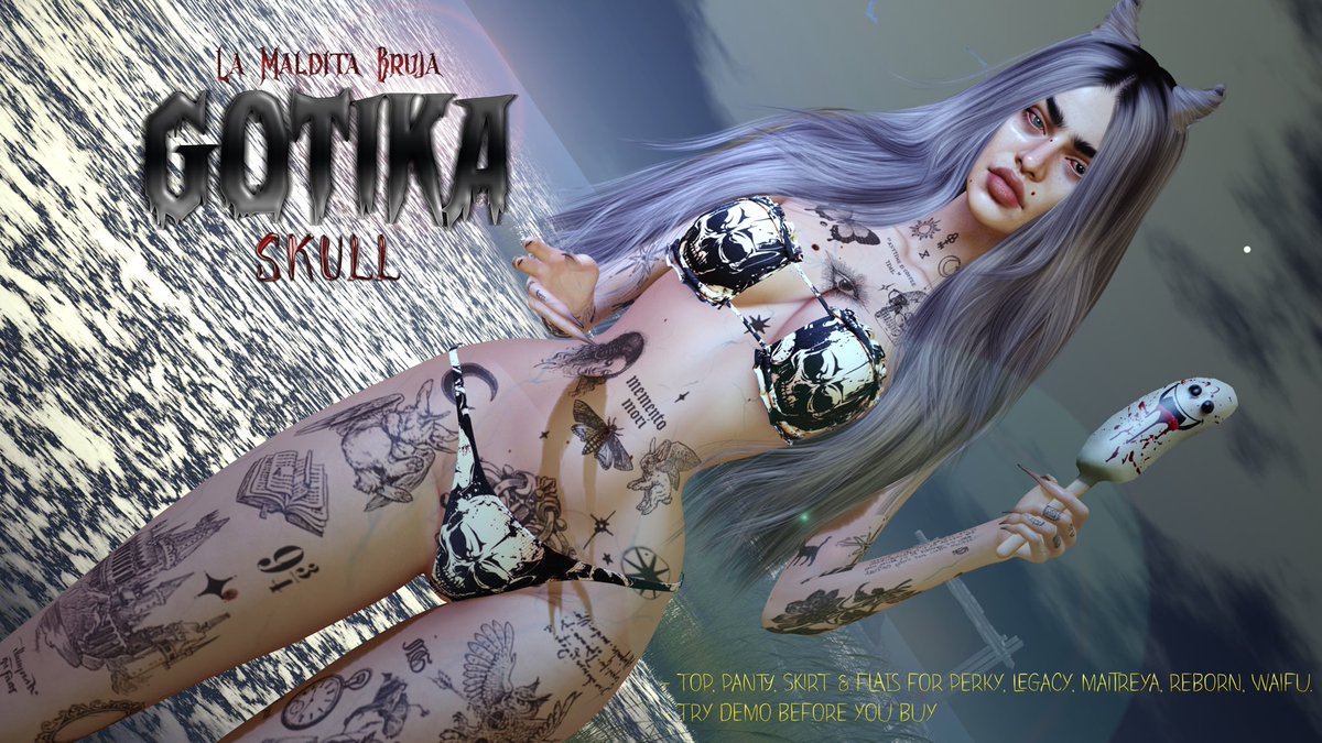 🕸️ Gotika Set 💀 at La Maldita Bruja maps.secondlife.com/secondlife/She… - Top, panty, skirt & flats for legacy, perky, maitreya, reborn & waifu. - Try DEMO before you buy