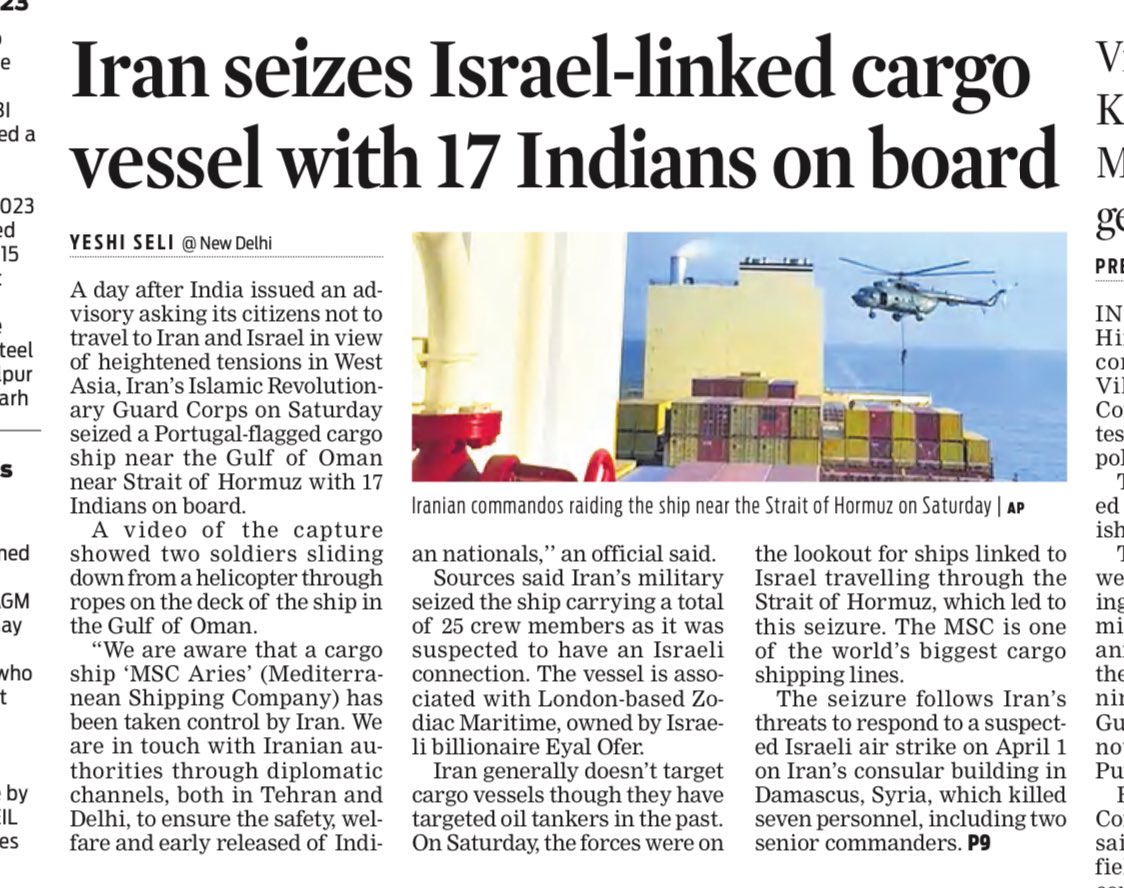 While the fate of the 17 Indians on board the MSC that was seized by Iran remains unclear, the conflict between Iran and Israel escalates as drone and missile attacks have begun from Damascus, Yemen. Iranian Foreign Minister says U.S. has been warned of these attacks…