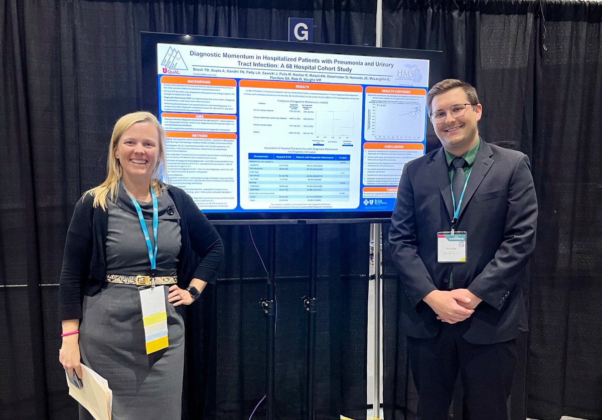 ‼️#DiagnosticMomentum is rampant in common infxns like #CAP and #UTI

✨The role of #Hospitalists is to constantly re-evaluate/refine diagnoses to improve pt care and #AntibioticStewardship!

Poster by Dr Tim Brash mentored by Dr @ValerieVaughnMD 

#SHMConverge24 @SocietyHospMed