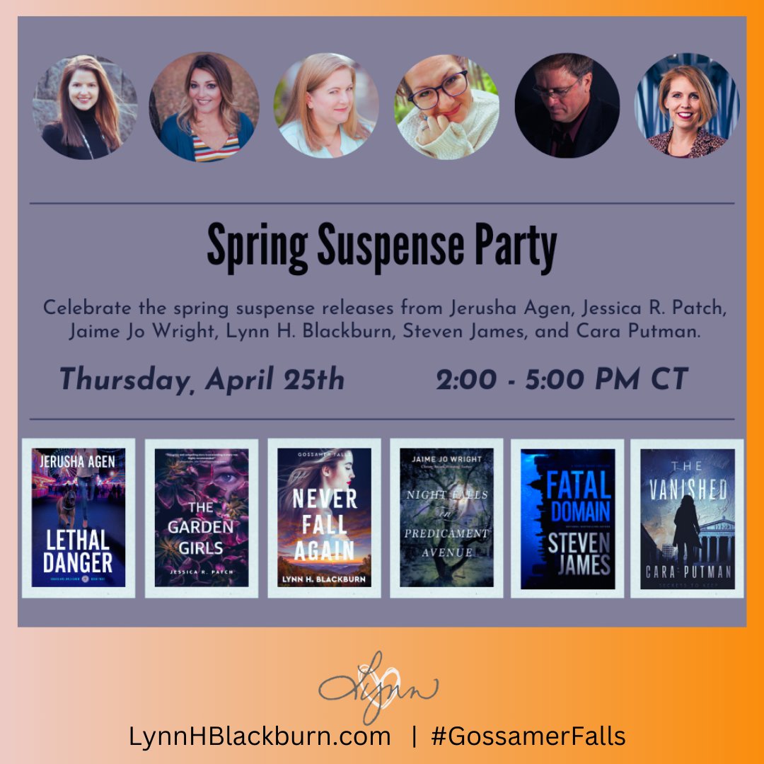 Today's the day! Join us on FB for the Spring Suspense Party! I'm kicking things off at 2:00 p.m. (Central!) You don't want to miss out! #SpringSuspenseParty facebook.com/events/1623316…