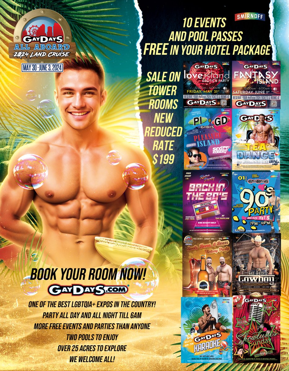 Gay Days Orlando is a vibrant celebration gathering filled with love, unity, and acceptance. you won't want to miss! Rooms are filling up fast - secure your spot today and be part of this unforgettable experience. NOW ROOMS ON SALE!