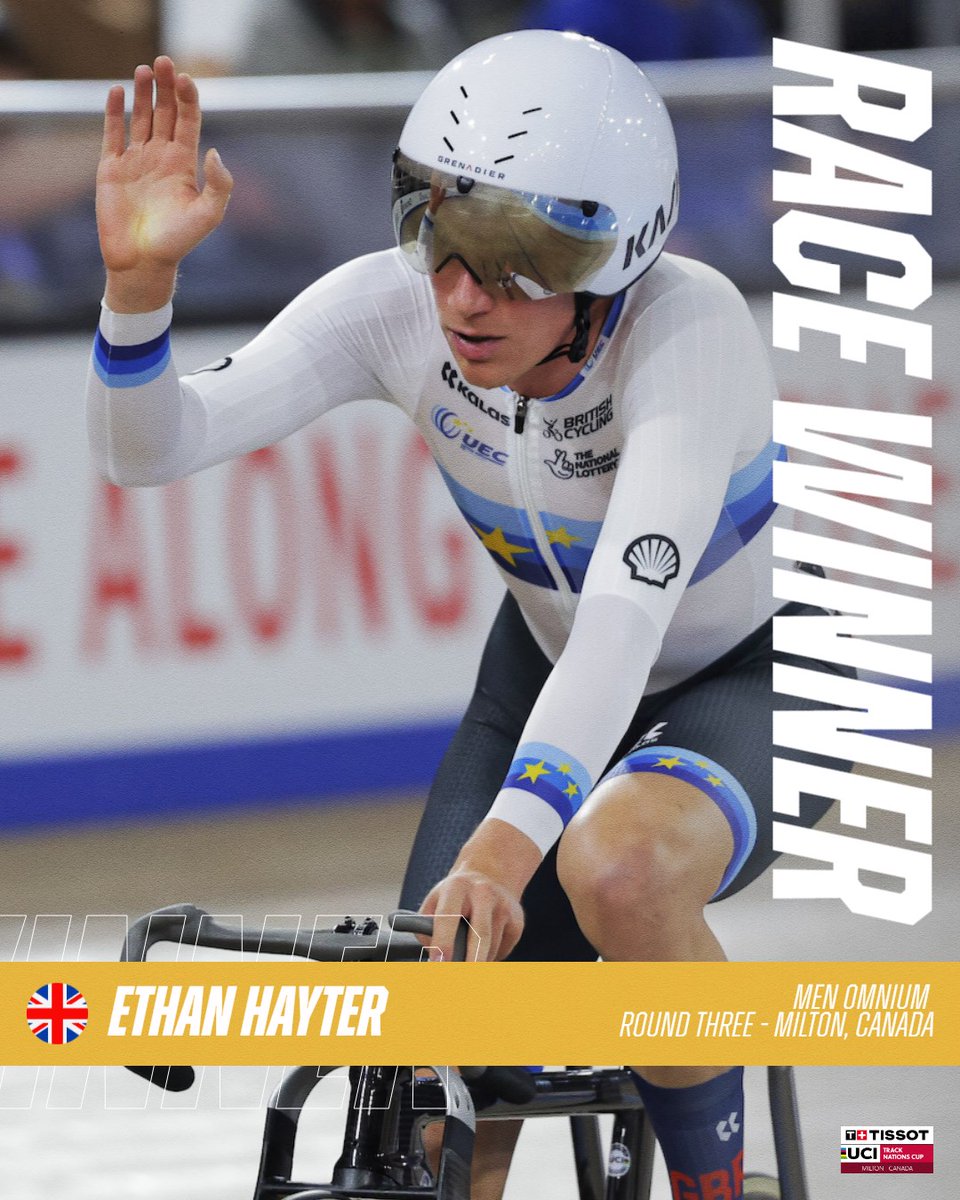 Ethan Hayter takes a lap in the final moments of the Men Omnium - Points Race. 

20 points 🆙 to secure him the overall victory in the Men Omnium at the final round of the 2024 <a href="/TISSOT/">TISSOT</a> UCI Track Nations Cup. 

#TissotNationsCup #TrackCycling #OlympicCycling