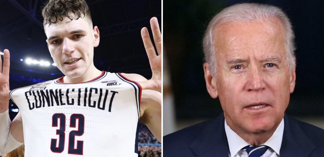 LeadingReport's tweet image. Champion UConn basketball player said Joe Biden forgot he took a picture with the team “about three minutes” after it happened. 

According to the NCAA champ, Joe Biden had no idea what was going on.

“Took a picture with Joe Biden — a team picture. Joe Biden talked to us for…