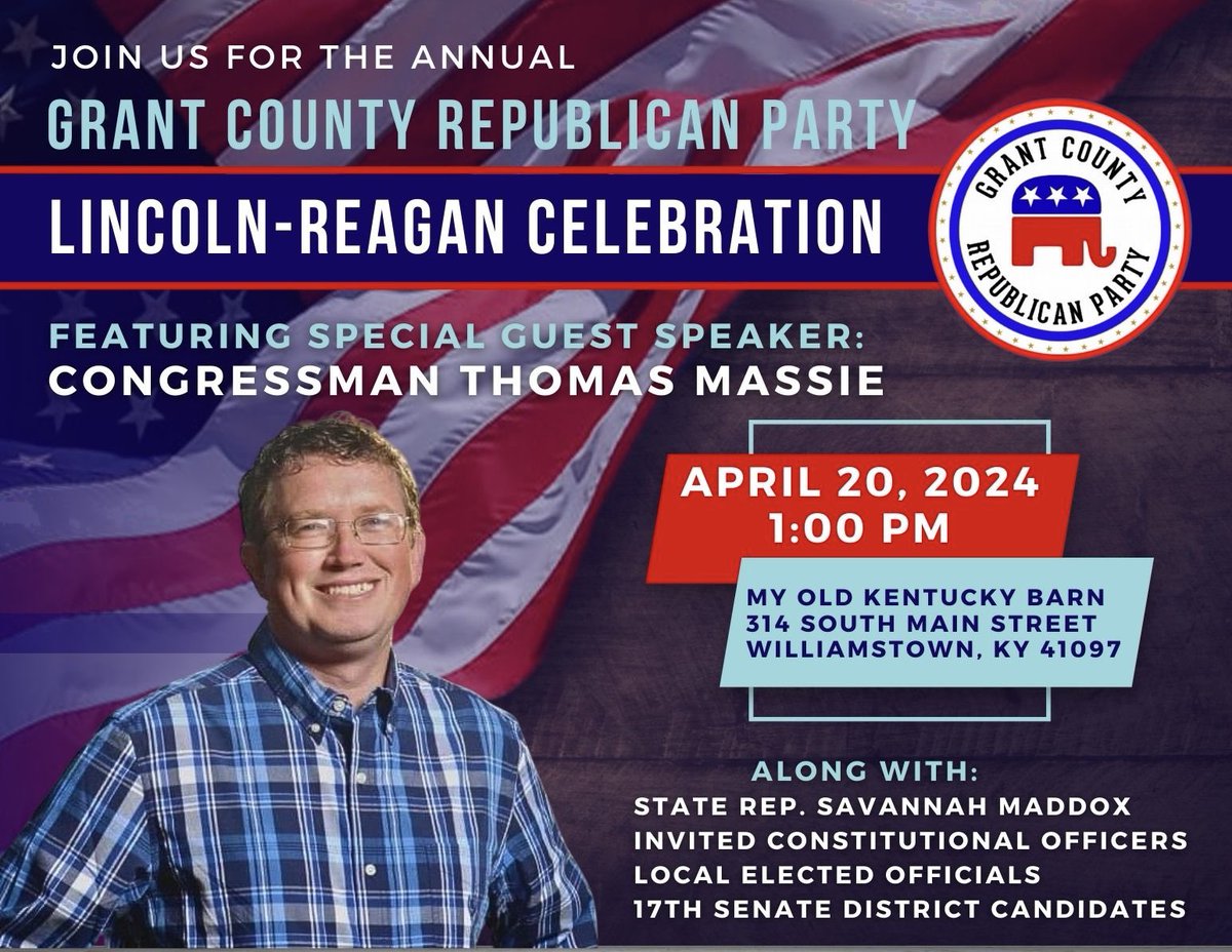 Had a wonderful time at Owen County’s Lincoln Day Dinner with Keynote Speaker Congressman Thomas Massie and my good friend Rep. Felicia Rabourn. Friends in the 61st House District: Don’t forget about our Lincoln-Reagan Celebration next weekend, April 20th at 1:00 PM! Tickets…