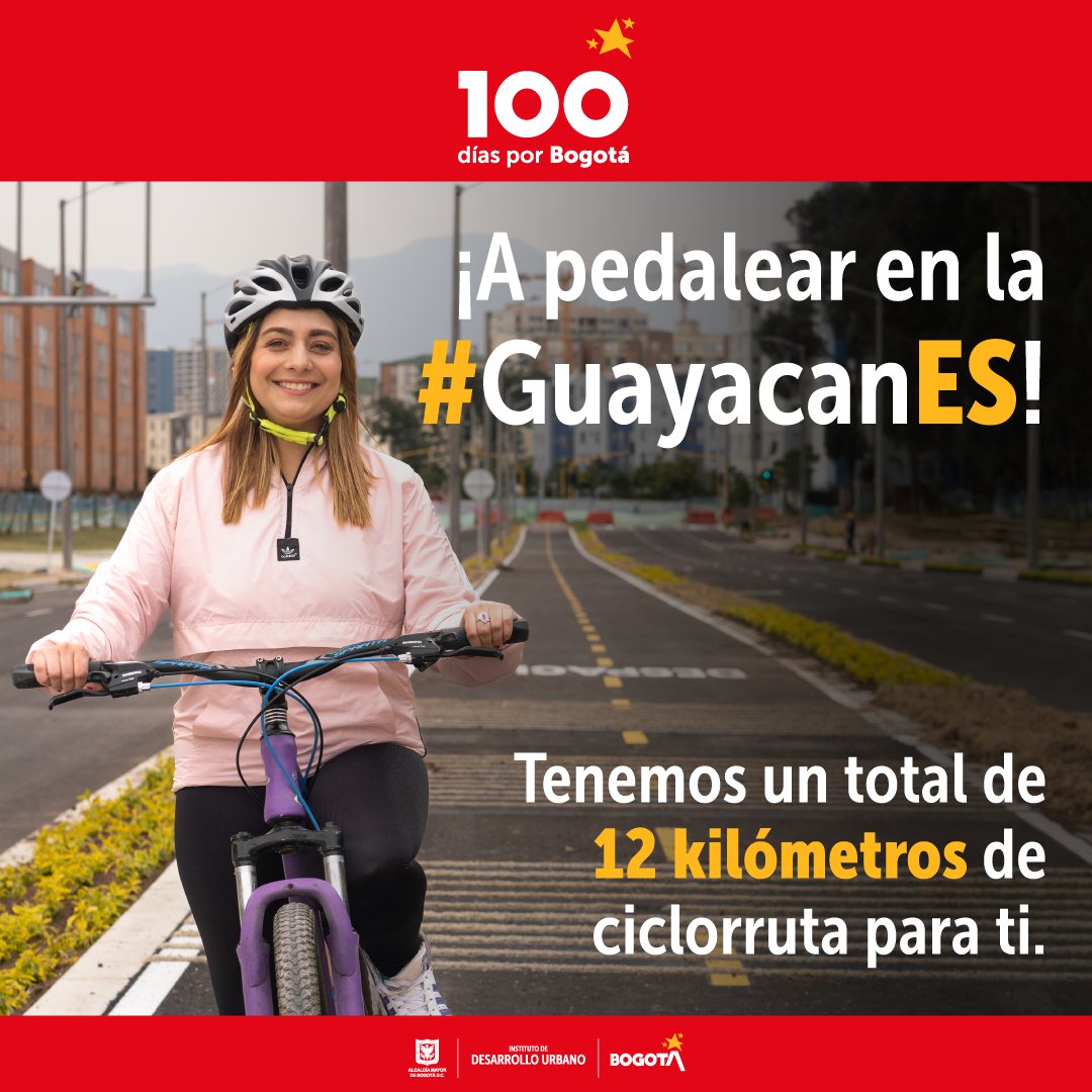🚴🏻‍♀️ ¡#GuayacanES movilidad sostenible! Quienes prefieren la 🚲 desde ahora podrán disfrutar de más de 12 km más de ciclorruta. ¡Prepárate para pedalear por este nuevo corredor de Bogotá!