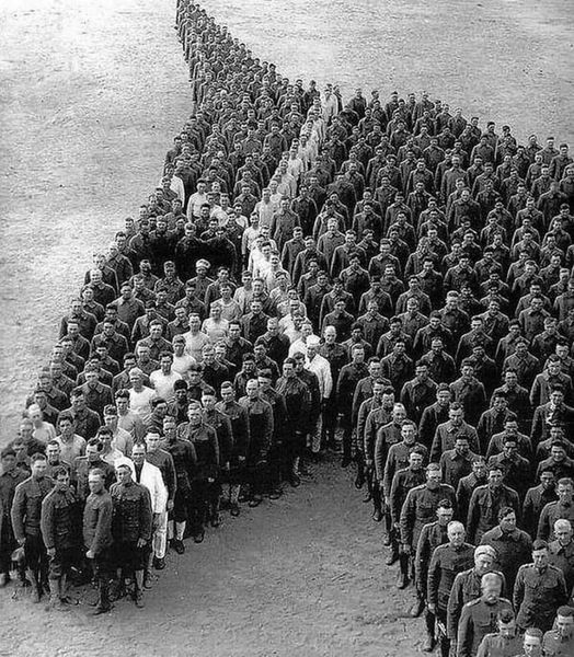 Soldiers paying tribute to 8 million horses, donkeys and mules that died during World War 1, 1915.