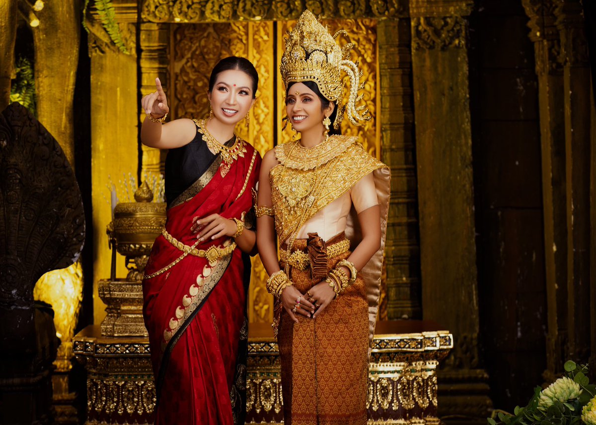 indembcam's tweet photo. Indian Ambassador @devyani_K and Cambodian artist Nov Dana embraced diversity and friendship by dressing up in each other's traditional costumes.
@peacepalace_kh https://t.co/Rg9LLNyq2g