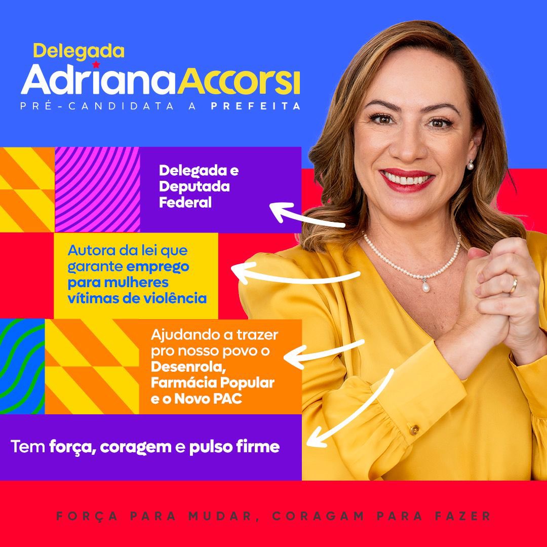 Sou a Delegada Adriana Accorsi, Delegada da Polícia Civil e Deputada Federal, agora, como pré-candidata à prefeitura de Goiânia, vou resgatar o cuidado que nossa cidade merece. Juntos, vamos construir um futuro mais seguro para todos e todas, vamos fazer de Goiânia um lugar…