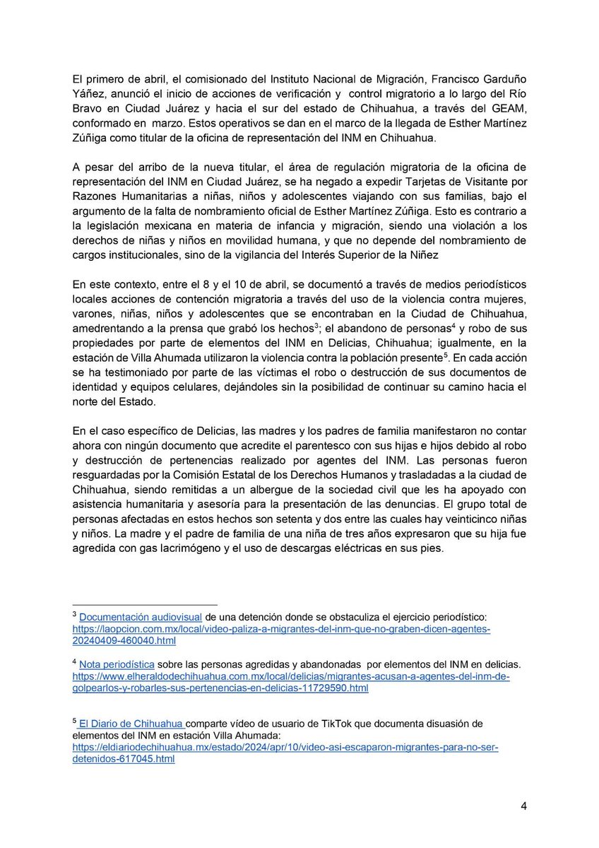 📌@INAMI_mx ha trasladado de manera ilegal a 14 núcleos familiares integrados por 21 niñas, niños y adolescentes entre el 11 y 12 de abril. Desde DHIA y el @GTPM_MX hemos enviado una carta urgente a las distintas relatorías de la @CIDH, representantes de la @ONUMX y a la @CNDH