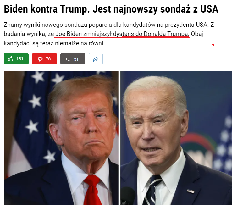 Oczywiście! Ukraina i Izrael mają toczyć wojny nie tyle w interesie USA, co z powodu wyborów. Bo jak jest wojna, to Rosjanie skupiają się w'okół JE Włodzimierza Putina, Ukraińcy w'okół JE Włodzimierza Zełenśkyego, a Amerykanie tracą chęć do zmiany JE Józia Bidena. To już widać: