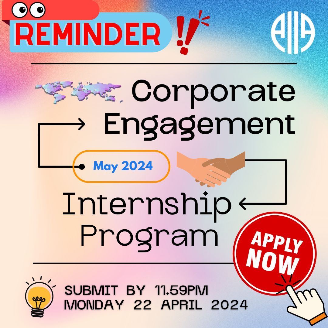 🚨 INTERNSHIP OPPORTUNITY 🚨 AIIA Victoria is now accepting applications for our Corporate Engagement Program Internship! 🌏 🖱️ Apply now! Link in bio 📅 Application Deadline: 11:59pm, Monday 22 April 2024