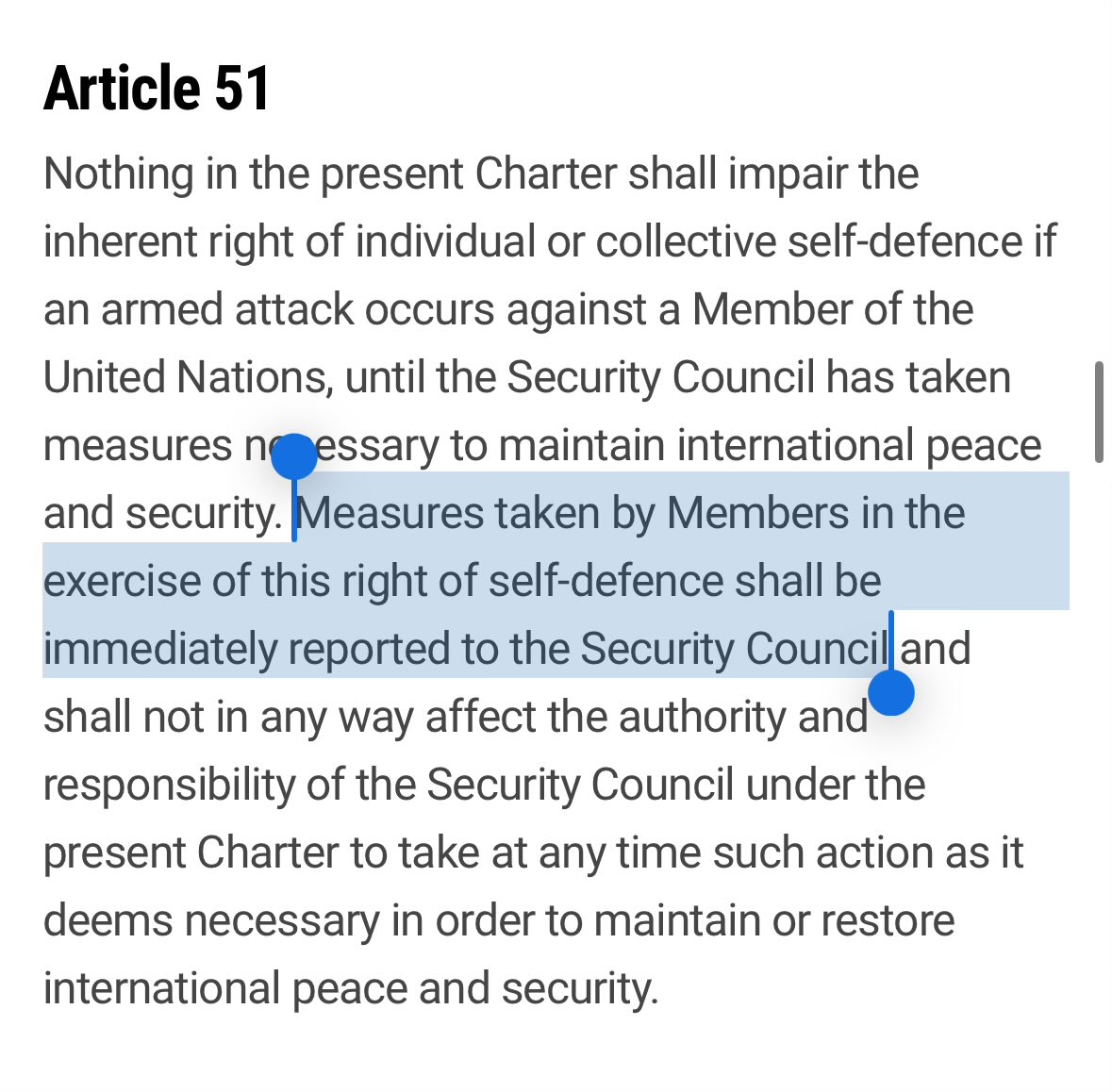 Iran's Article 51 letter to the UN Security Council