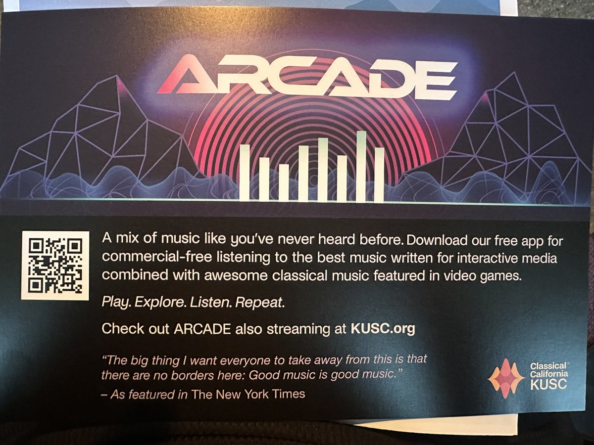 Amanda_Achen's tweet photo. Stacked concert. Also, download this Video Game Music Streaming app made by Jennifer Miller Hammel, host of @ClassicalKUSC (and avid gamer)!
#videogamemusic #gamemusicconcert #concordiavideogamemusicconcert #arcade #kusc https://t.co/y1QWlFb9OG