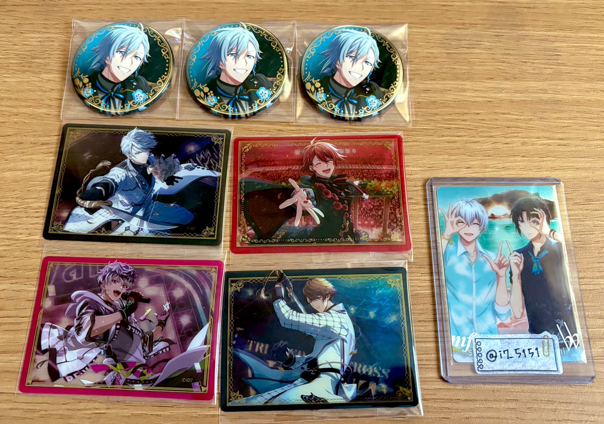 i7_5151's tweet photo. アイドリッシュセブン アイナナ
Op.7 オプナナ 缶バッジ
ステージカード

譲
缶バッジ 環3
ステカ 陸 楽 龍之介 百

求
缶バッジ→壮五2一織1or定価+送料
ステカ→一織

郵送でのお取引希望です
缶バッジの交換は1点から、お譲りの場合は纏めてですと助かります
よろしくお願いいたします。 https://t.co/Vzdc8VfehT