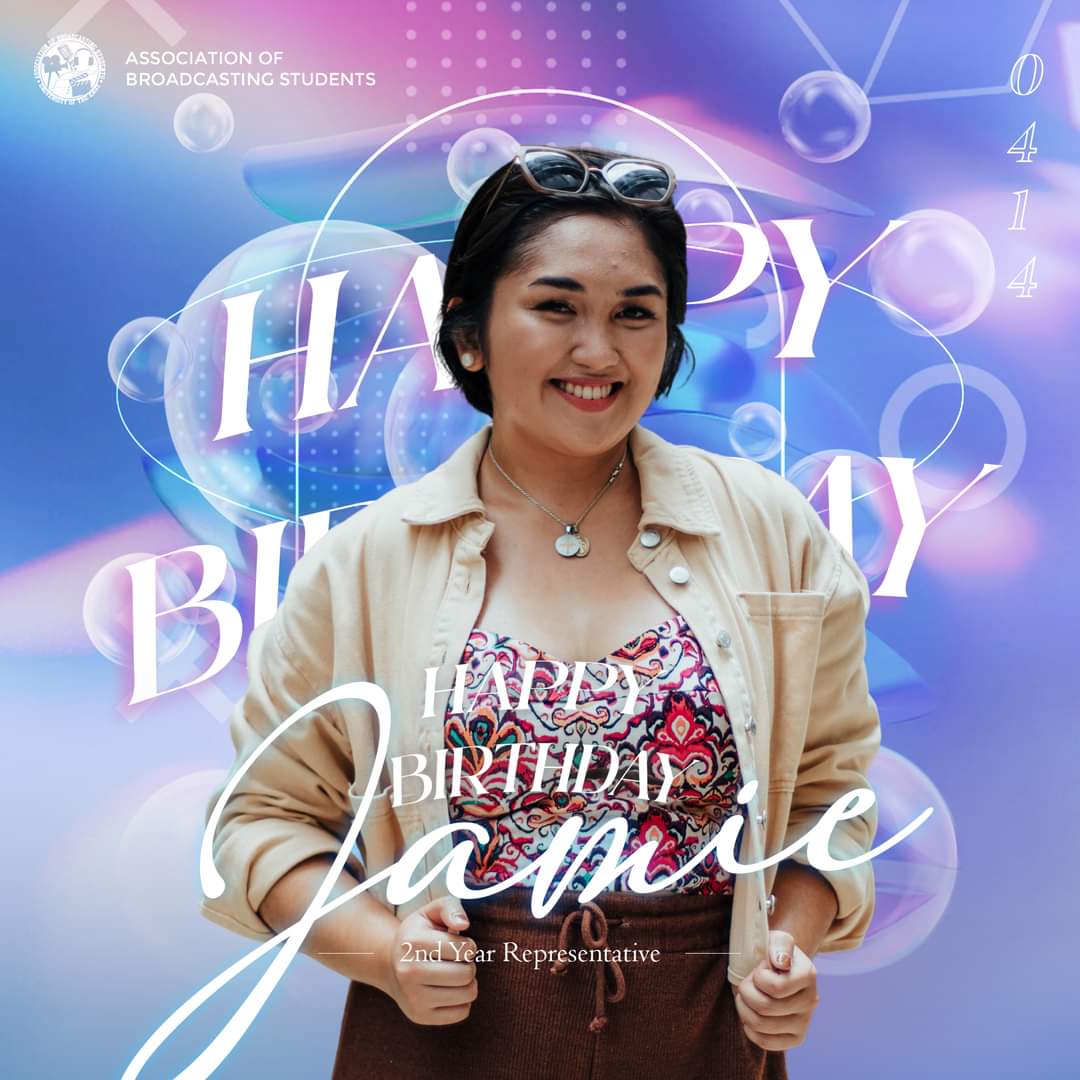 uebroadcasting's tweet photo. There is no maybe, kay Jamie! 🤩 

Happy Birthday to our 2nd year representative, Jamie Frago! 

Your enthusiam and energy filled the organization with unforgettable memories.

The Association of Broadcasting Students appreciate your effort and dedication as the representative. https://t.co/VtfjPg3wMb