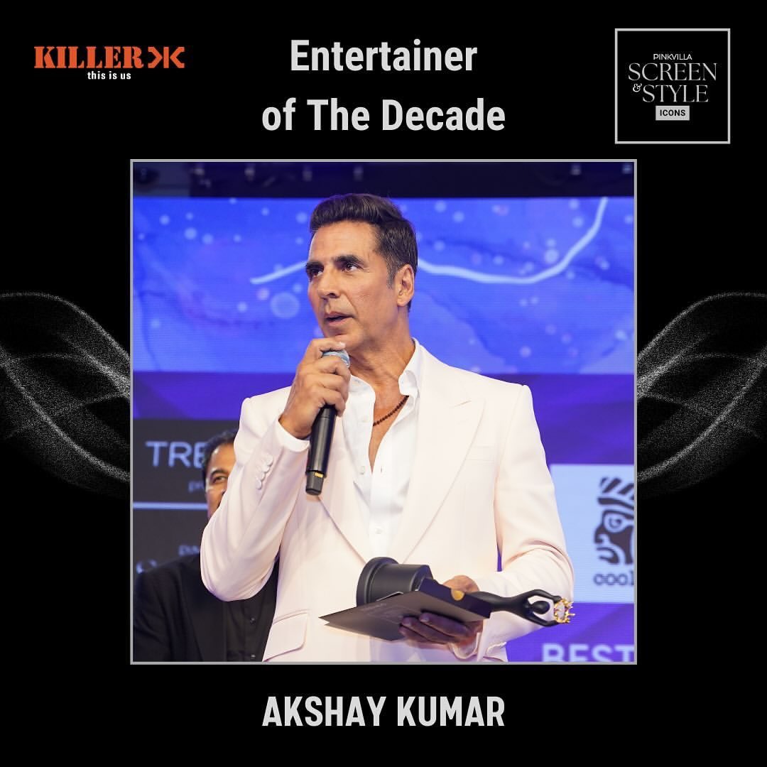 Killer presents the Entertainer of The Decade award to #AkshayKumar at the prestigious Pinkvilla Screen And Style Icons Awards! 🎬🌟 . Presented by Pinkvilla CEO Nandini Shenoy and Yash Jain, Young Next Gen Brand Director of Killer Jeans from the house of Kewal Kiran Clothing…