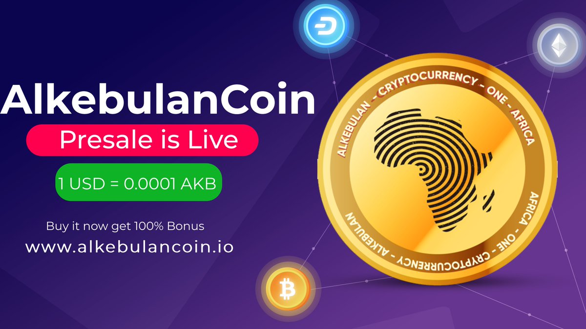 Join the pre-sales, get 100% Bonus of the amount of tokens you purchased.

1 AKB = 0.0001 USD

invest.alkebulancoin.io/login

Name: AlkebulanCoin
Symbol : AKB
Total Supply: 157 billion
1 AKB = 0.0001 USD

#Presale #PresaleLive #nft #crypto #sol #btc #bnb #eth #Polygon