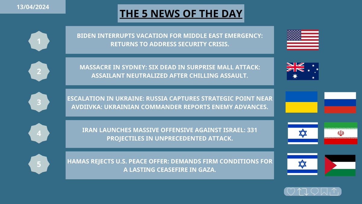 🚨 #URGENT: The most important news of the day 🌎 #USA #WhiteHouse #JoeBiden #Australia #Sydney #SydneyTragedy #AustraliaSecurity #Ukraine #Russia #UkraineRussiaConflict #Israel #Iran #IranianAttack #Israel #Palestine #HumanitarianAid #InternationalDiplomacy #Politics #Diplomacy