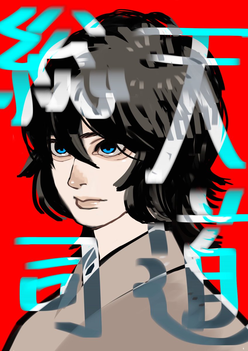 solo looking at viewer blue eyes simple background black hair 1boy hair between eyes  illustration images