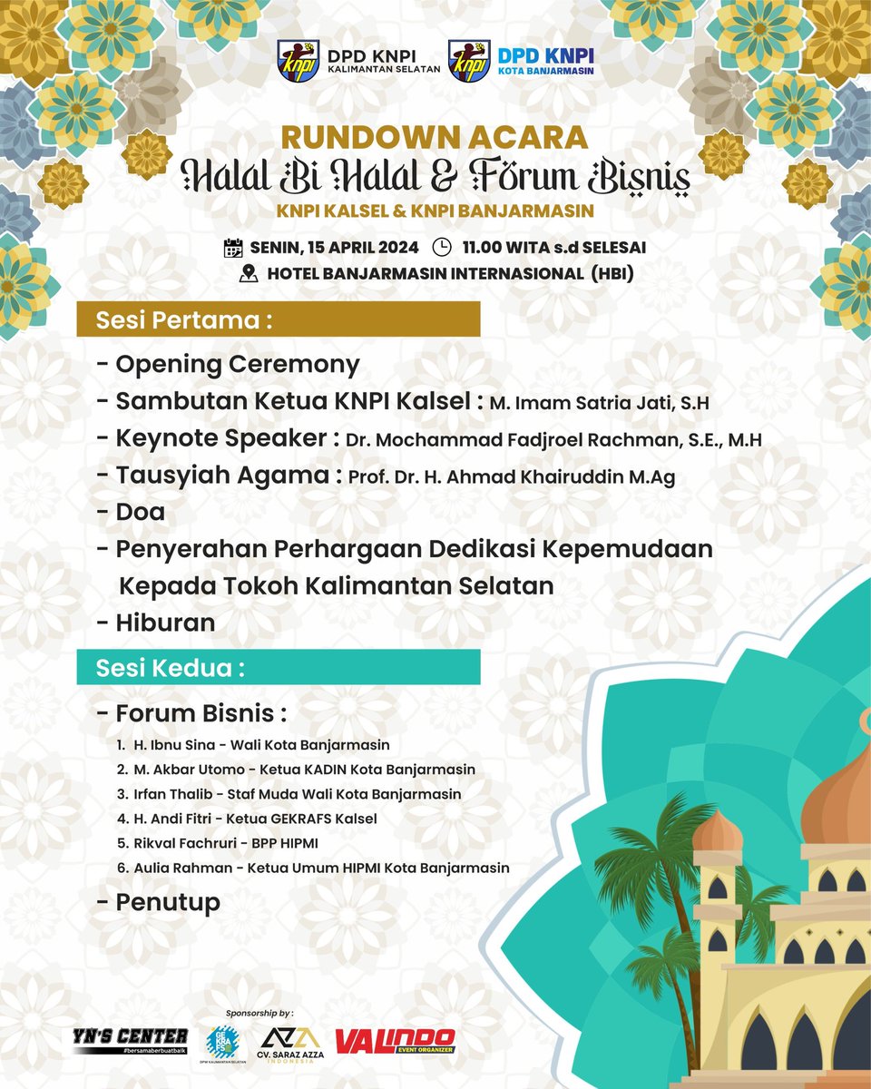 Halal Bil Hallal KNPI Kalsel dan KNPI Banjarmasin. Insya Allah ulun akan hadir batamuan lawan tokoh-tokoh pemuda Banjar dan Kalsel. Juga bertemu tokoh agams Prof. Dr. H. Ahmad Khairuddin M.Ag dan Walikota Banjarmasin @IbnuSina Selamat idul fitri, mohon maaf…