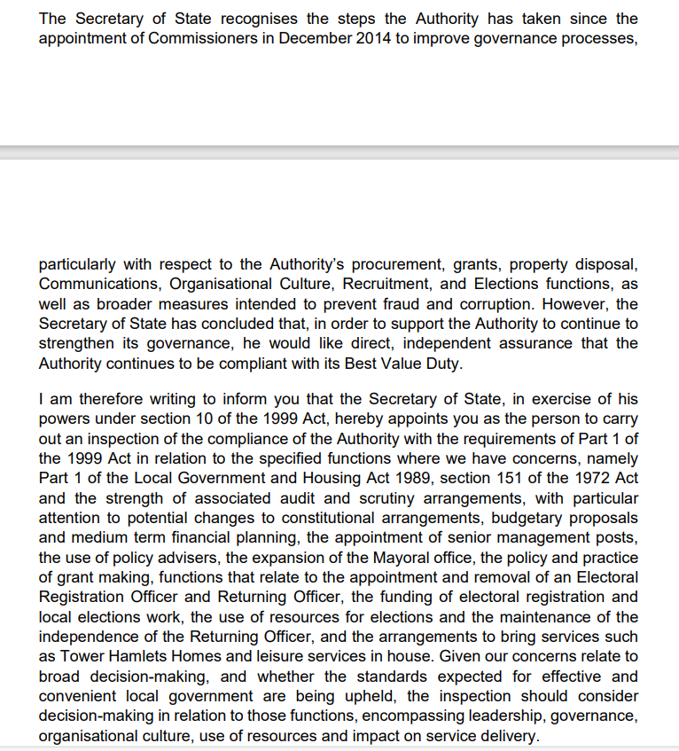 Have got my interview with the 'Best Value' team inspecting Tower Hamlets Council tomorrow. Mayor Rahman has done some good things but there are too many instances where public money is not being used wisely + current goverance is so weak there is no check & balance on his powers
