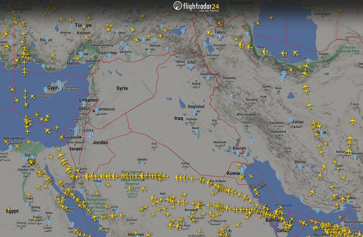 Update as of 07:00 UTC time based on official NOTAMs. * Iran airspace - OPEN for IFR flights 🟢 * Jordan airspace - OPEN 🟢 * Iraq airspace - OPEN 🟢 * Lebanon airspace - OPEN 🟢 * Israel airspace - OPEN 🟢