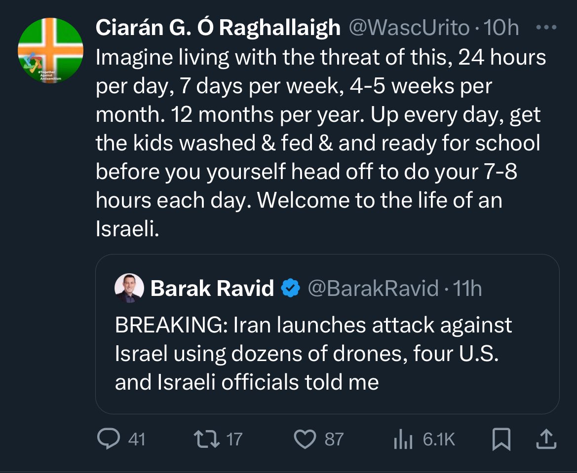idk if i was living in terror of attack by Iran, i wouldn’t bomb their consulate and murder their diplomats in Syria i probably wouldn’t bomb Lebanon or commit a genocide in Palestine either though, and that didn’t stop Israel either