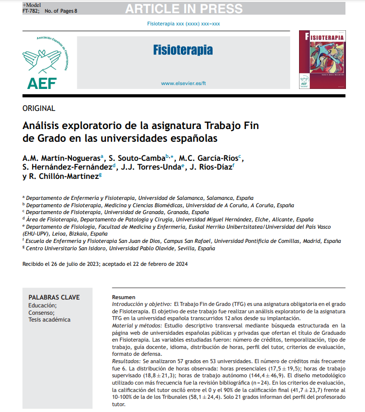 Análisis del #TFG en el #GradoFisioterapia tras 12 años desde su implantación. Después de muchos imprevistos, el artículo es publicado <a href="/anafisiousal/">Ana Martín Nogueras</a> <a href="/souto_camba/">sonia souto camba</a> <a href="/mcgrios/">MariCarmenGarciaRios</a> <a href="/sehesa_PT/">SERGIO</a> <a href="/jontorresfisio/">JON</a> <a href="/GeyRivers/">Gey Rivers</a> <a href="/raquelchillon/">Raquel Chillón Martínez</a> Trabajo realizado en <a href="/AEF_EDU_/">AEF-EDU</a>  doi.org/10.1016/j.ft.2…