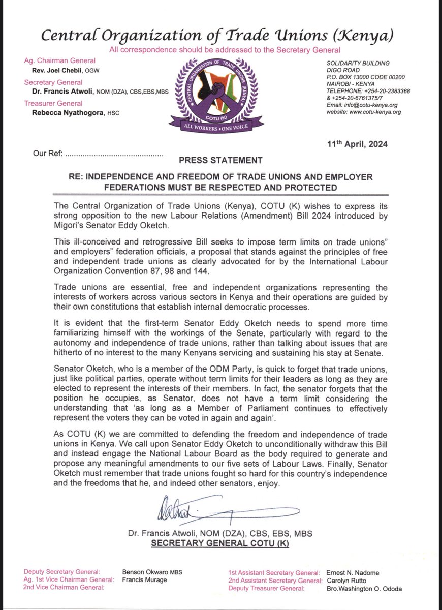 Dear @oketchgicheru In a twist of events, your ill-conceived proposal may be turned to deal with political parties thus proving true the saying that those who live in glass houses should not throw stones. NB: Unions, Parties & Societies, for long, were under one registrar.