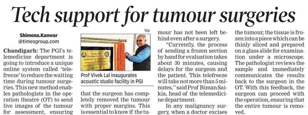 During the 19th Foundation Day Celebration and Inauguration of Acoustic Studio Facility at Deptt. of Telemedicine, Prof. Biman Saikia (Head) discussed the advantages of introducing Tele-Frozen Section to assist tumour surgeries in OT.

Read more in the article by Times of India