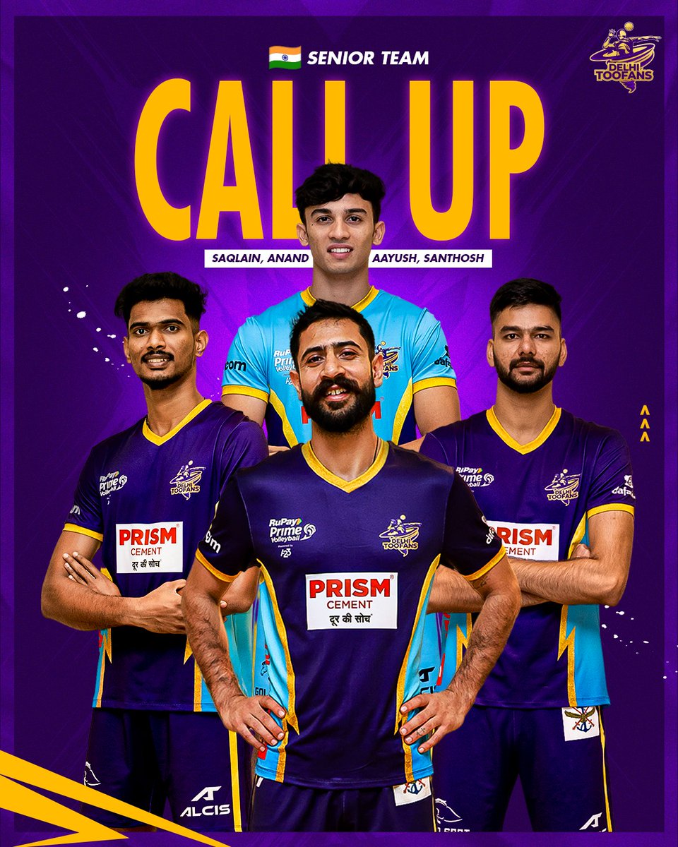 All set to don the 🇮🇳 colors! 💜 Our Toofans, Saqlian, Santhosh, Anand and Aayush have been called up to the India Senior Team! 🤩 Congratulations! 👏 #DilSeToofan #DelhiToofans #Volleyball